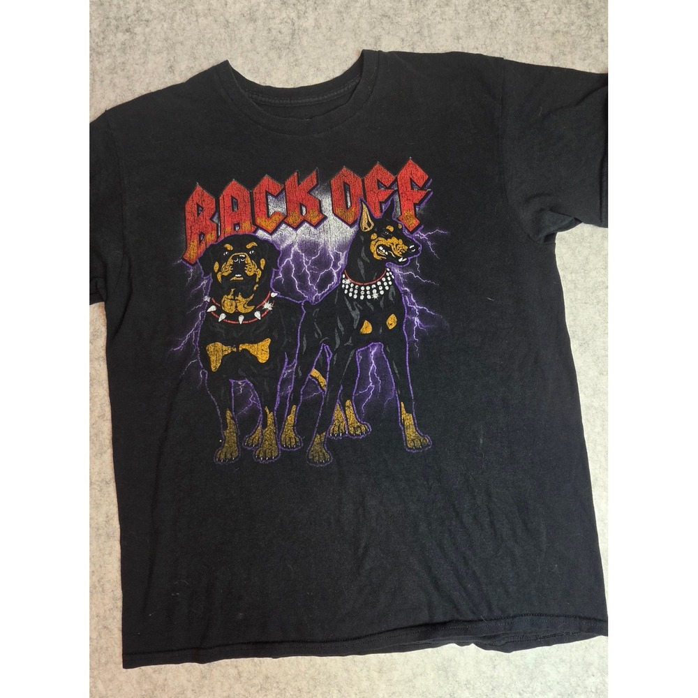DOM Back Off Graphic Tee Black Rottweiler Doberman Y2K Biker Streetwear Large